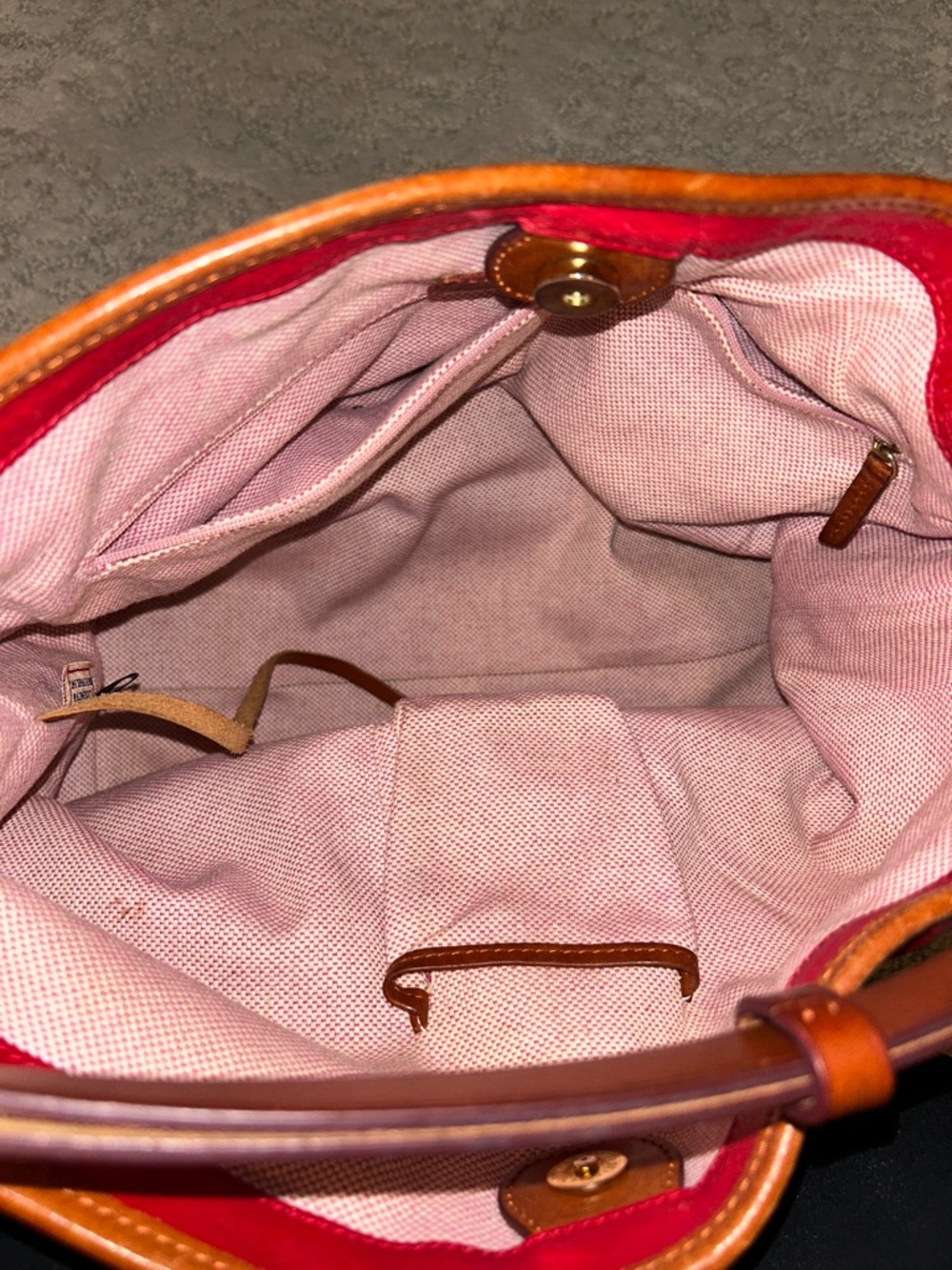 Dooney & Bourke Red Leather Shoulder Bag with Brown Trim - Picture 3 of 8